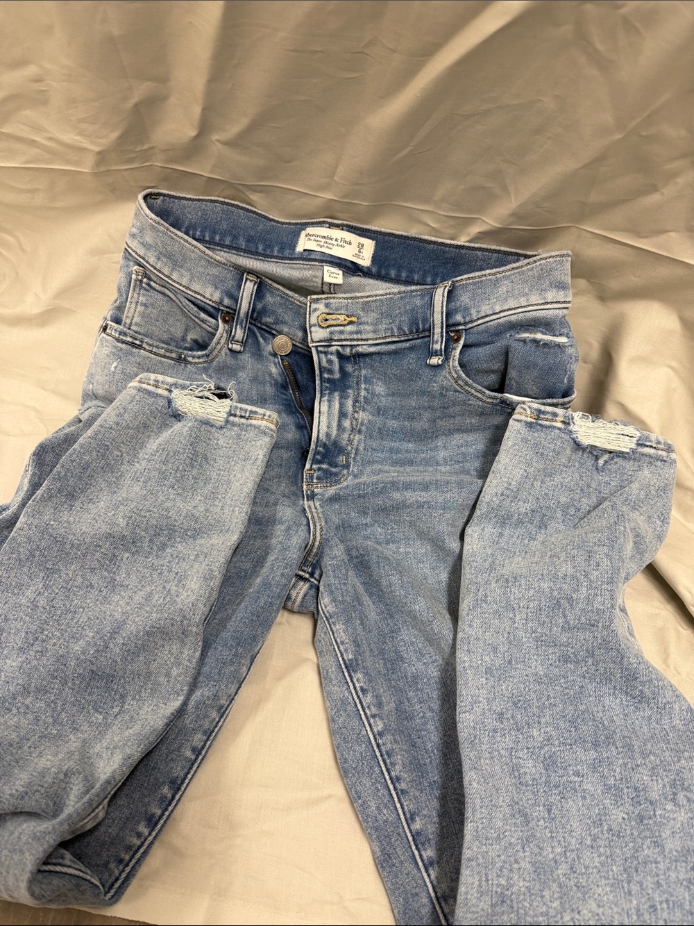 Abercrombie & Fitch Light Blue Curve Love Skinny Jeans with Subtle Distressing
